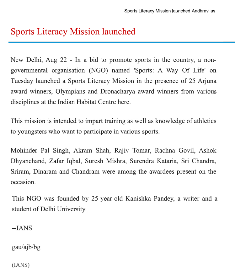 Sports Literacy Mission-News